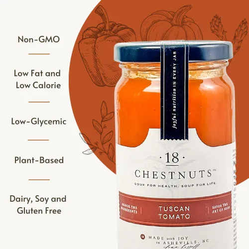 Miniatura 3 de 18 Chestnuts Sopa a base de plantas – Tomate toscano, a base de plantas, baja en grasa y baja en calorías y sin gluten – Paquete de 3 tarros