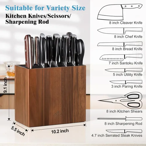 Miniatura 4 de ENOKING Portacuchillos XXL de Madera de Acacia – Bloque Universal Grande para Cuchillos con Ranuras de Protección de Cuchillas, Capacidad para Más