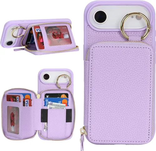Miniatura 27 de Funda compatible con iPhone Air Wallet con tarjetero para iPhone Air, funda con cremallera y ranura para mujer, 5G de 6.5 pulgadas, color oro rosa