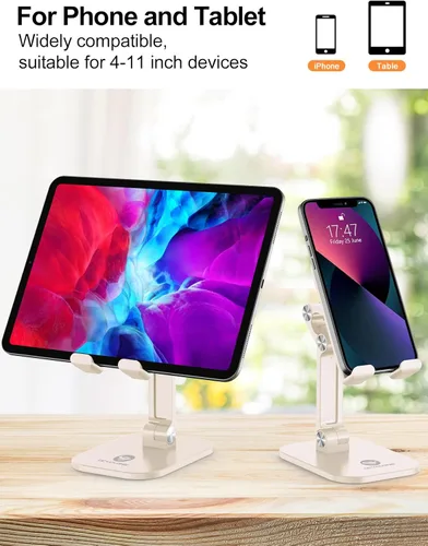 Miniatura 4 de OCYCLONE Soporte para teléfono, altura y ángulo ajustable, soporte plegable para teléfono celular para escritorio, soporte más alto para iPhone Beige