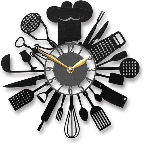 Reloj de pared para cocina, disco de vinilo de 11 pulgadas sin luz de fondo, decoración negra para comedor moderno o sala de estar, decoración de