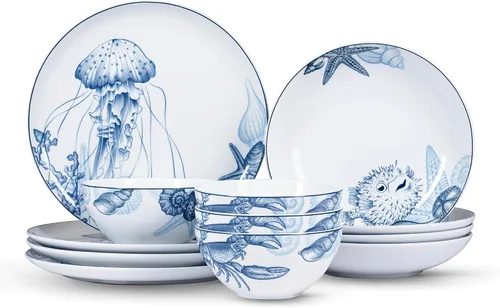 Miniatura 4 de Minh Long - Juego de vajilla de porcelana de 6 piezas, resistente a los platos, cuencos, astillamientos y arañazos, apto para horno hasta 482°F,