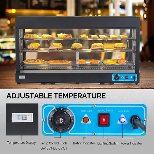 Miniatura 5 de ROVSUN Calentador de alimentos de 48 pulgadas, calentador de pizza de 3 niveles, calentador de pretzel con estantes ajustables LED extraíbles Negro