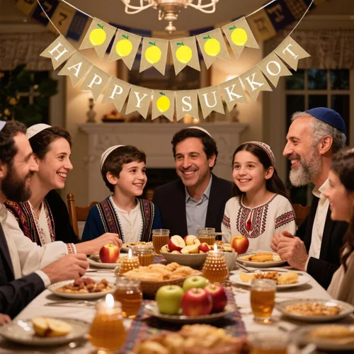 Miniatura 3 de Bandera colgante de Happy Sukkot, 2 carteles de arpillera de Sukkah Etrog y Lulav, decoraciones de festivales judíos Chag Sameach