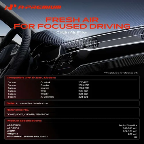 Miniatura 2 de Filtro de aire de cabina A-Premium con carbón activado compatible con modelo Subaru - Crosstrek 2016-2017, Forester 2009-2018, Impreza 2008-2016