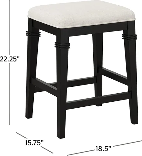 Miniatura 3 de Hillsdale, Arabella Taburete de madera sin respaldo con patas cónicas, cepillo de alambre negro