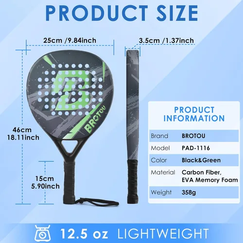 Miniatura 2 de BROTOU Padel Tennis Racket Carbon Fiber Surface with EVA Memory Foam Core with Carry Bag
