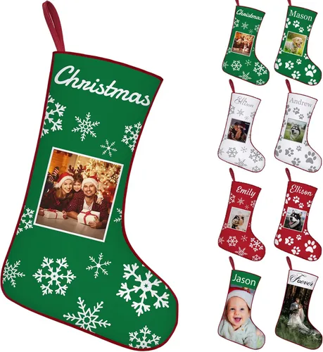Miniatura 10 de Calcetines de Navidad personalizados con foto de nombre, imagen de perros y mascotas, patas de perro, calcetines de Navidad, decoración colgante