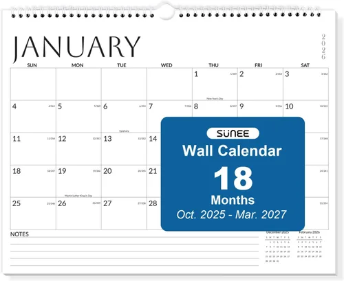 Miniatura 10 de SUNEE Calendario de pared grande 2026-2027, 22.75 x 15.5 pulgadas, calendario de julio de 21 meses (finaliza marzo de 2028), vertical extragrande