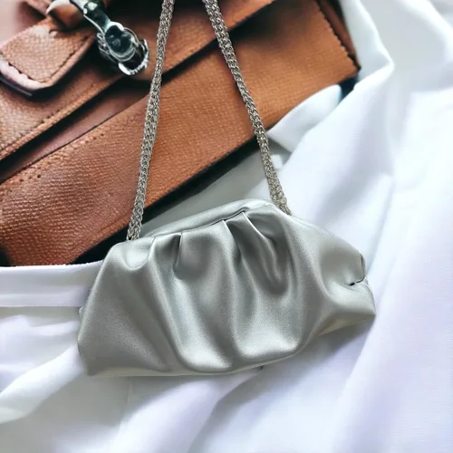 Miniatura 6 de Bolso de noche para mujer, bolso de mano fruncido para mujer, bolso de noche con cadena para el hombro, para boda, fiesta, baile de graduación