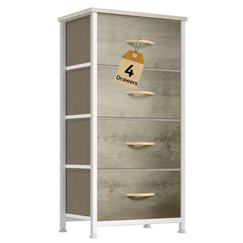 Miniatura 12 de DWVO Cómoda de 4 cajones, cómoda pequeña para dormitorio, torre de almacenamiento de tela, cómoda, unidad organizadora para armarios, sala de estar