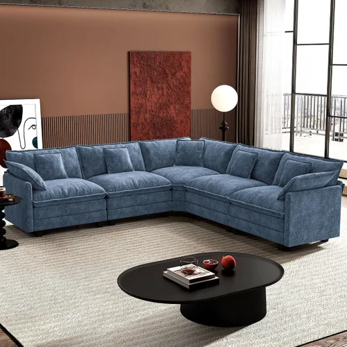 Miniatura 19 de Ihanherry - Sofá de nube de 3 plazas en L, modular, de asiento profundo, para sala de estar, cómodo cojín de asiento tapizado de doble capa, tela