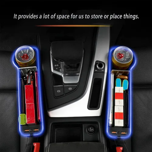 Miniatura 3 de Organizador de espacio para asiento de automóvil, paquete de 2 organizadores multifuncionales para asientos de automóvil, relleno de costuras LED