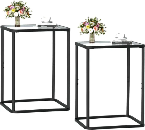 Miniatura 13 de Garden 4 you Mesa auxiliar de cristal, mesa auxiliar rectangular con marco de metal, moderna mesita de noche para oficina, dormitorio, sala de Negro