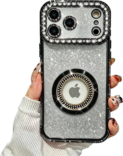 Miniatura 26 de Losin Funda magnética compatible con iPhone 15 Pro Max con purpurina compatible con MagSafe Funda de lujo con diamantes de imitación con logotipo