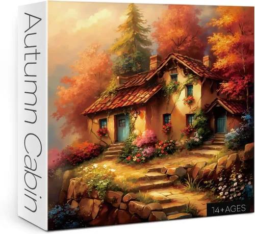 Miniatura 10 de Rompecabezas de paisaje de cascada de otoño para adultos, 1000 piezas, rompecabezas escénico de montaña de bosque natural, desafiante rompecabezas