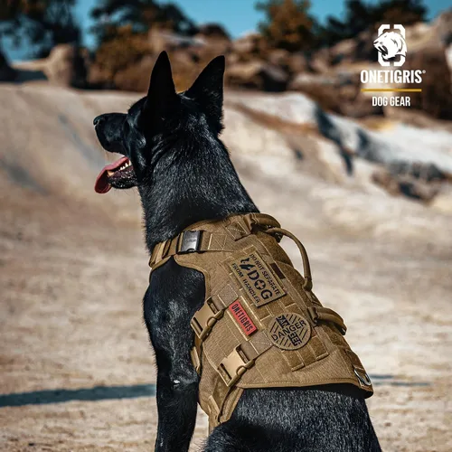 Miniatura 5 de OneTigris Chaleco táctico grande para perros, arnés de perro ajustable sin tirones, arnés de perro resistente con asa, paneles grandes de gancho