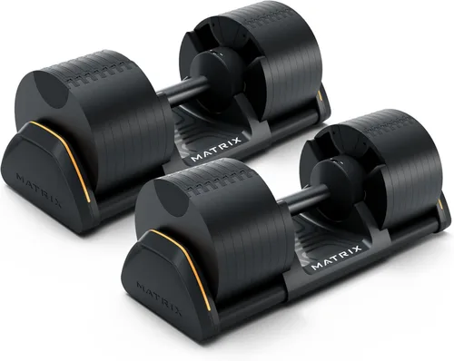 Miniatura 5 de Matrix Fitness DB80 - Mancuernas ajustables de 80 libras Ajustes rápidos para entrenamiento de fuerza y HIIT Reemplaza 16 pares de mancuernas