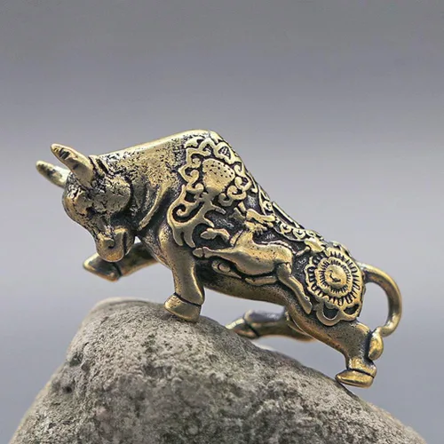 Miniatura 2 de BESPORTBLE 2 piezas de estatua de toro de latón, estatua de vaca, escultura de buey del zodiaco, escultura de buey del zodiaco, figura de ganado
