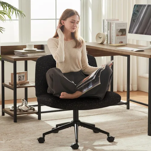 Dowinx Criss Cross Chair with Wheels, Preminum Fabric and Pocket Spring Cushion, Adjustable Swivel Wide Seat Computer Chair, Morden Design Vanity