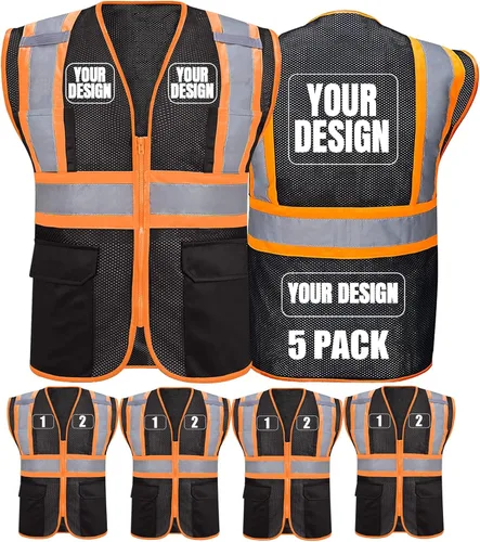 Miniatura 16 de BeautyWill Chaleco de seguridad personalizado Logo Clase 2 Chaleco reflectante de alta visibilidad con bolsillos Ropa de trabajo de construcción