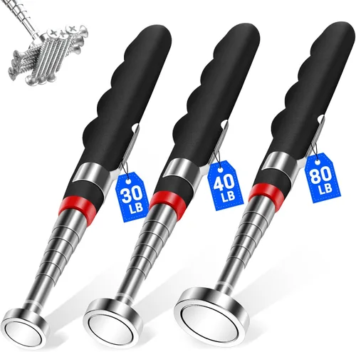 3 herramientas magnéticas telescópicas de recogida extensibles hasta 31 pulgadas, 30 lb 40 lb 80 lb, varilla magnética telescópica con imán extra