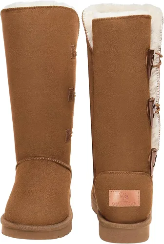 Miniatura 2 de CAMEL CROWN Botas de invierno a media pantorrilla de 12 pulgadas de alto para mujer, botas de nieve de piel sintética con 3 botones, botines de moda