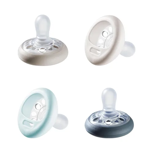 Tommee Tippee - Chupete tipo pecho, 0-6 meses, diseño simétrico, tetina natural tipo pecho, sin BPA, Binkies, colores pastel/azul/negro, paquete de 4