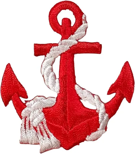 Miniatura 6 de Ancla, náutico, marinero, bordado, parche para planchar (ancla dorada, cuerda plateada)