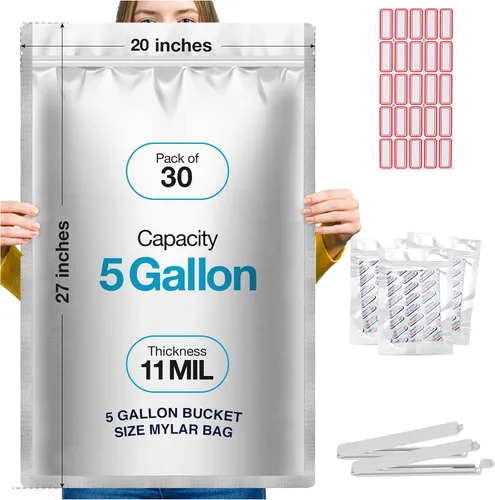 Miniatura 8 de 50 bolsas de Mylar de 1 galón con absorbentes de oxígeno (500 cc) – 9.5 mil – Bolsas de Mylar reforzadas de 1 galón resellables y termosellables