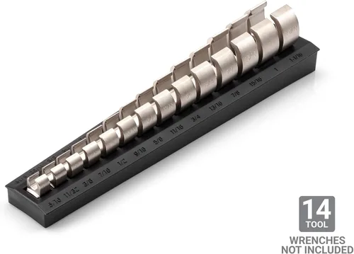 Miniatura 2 de TEKTON 14 herramientas de 3/8 pulgadas de tuerca de trampa, Crowfoot Wrench Organizador Rack, negro (5/16-1-1/16 pulgadas) ORG25114 Fabricado