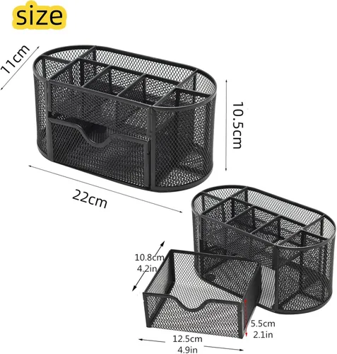 Miniatura 2 de Organizador de escritorio de malla, suministros de oficina, multifuncional, con 8 compartimentos y 1 cajón para oficina, hogar, escuela, aula