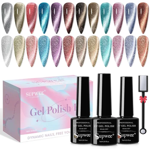 Esmalte de uñas de gel reflectante de ojo de gato, brillante holográfico magnético, gel 9D, juego de esmaltes de gel de ojo de gato, 12 colores con