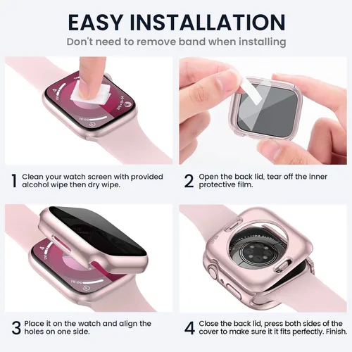 Miniatura 7 de Tensea (2 en 1) Funda protectora de pantalla impermeable para Apple Watch 41mm Serie 9 8 7, iWatch cubierta protectora de cara de PC con película