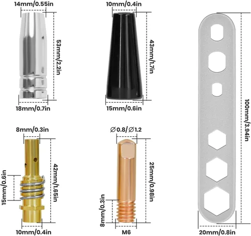Miniatura 7 de SSimder 20 piezas 14AK MIG Kit de pistola de soldadura 0.039 pulgadas 0.039 in Mig puntas de contacto de soldadura difusor boquilla MIG pistola