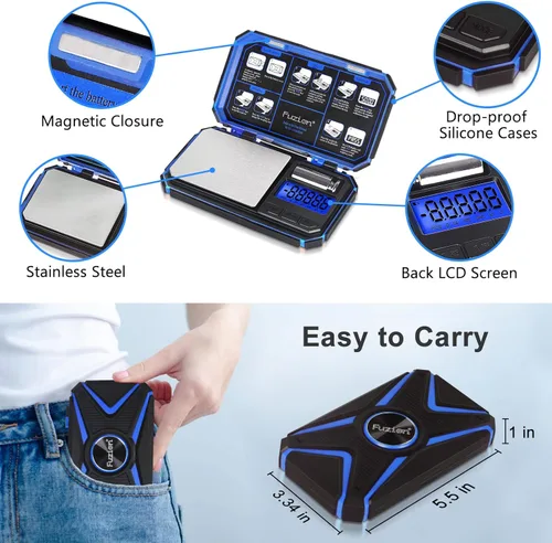 Miniatura 5 de Fuzion TU-X - Báscula digital de bolsillo, 7.05 oz/0.00 oz con 6 unidades para pasatiempos personales, pequeña escala para alimentos y gramos, Azul