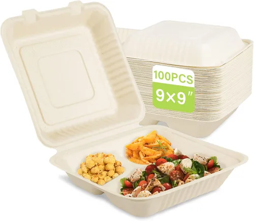 Miniatura 8 de greensight Contenedor de comida compostable para llevar 8 x 8, paquete de 50 cajas de comida desechables para llevar, contenedor de alimentos 8x8