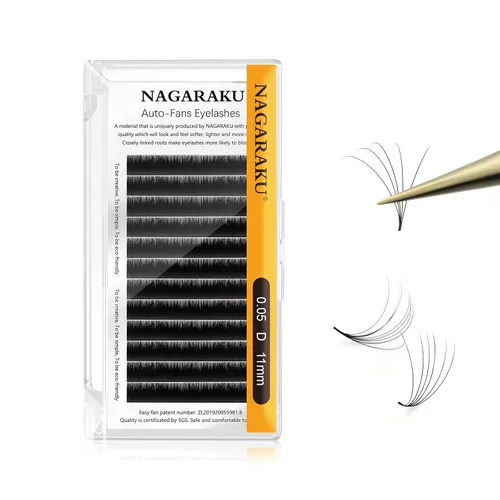 Miniatura 15 de NAGARAKU Easy Fan Extensiones de Pestañas Volumen Lash 0.07 Rizo D 8-15mm Bandeja Mixta Floración Rápida Visón Sintético en Racimo Para Ventilador