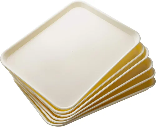 Miniatura 7 de Eslite Bandejas rectangulares de plástico para servir, bandejas de cafetería de comida rápida, 17 x 13 pulgadas, juego de 6 (beige)