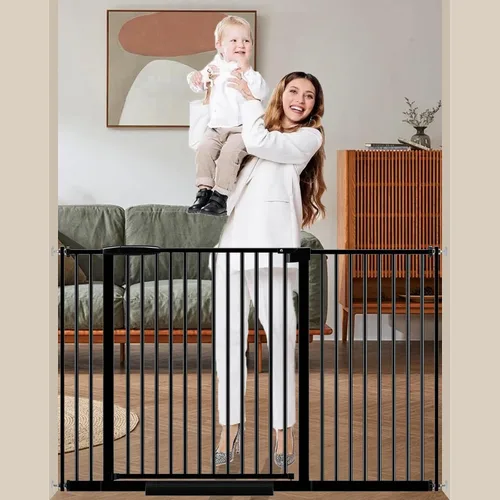 Miniatura 9 de DEARBB Puerta extra ancha para bebé, espacio ultra estrecho de 30.11 a 77.36 pulgadas, montado a presión, doble cerradura, cierre automático, puerta