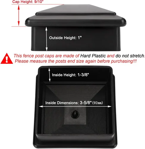 Miniatura 3 de Paquete de 12 tapas de poste de valla de 4 x 4 para postes de madera verdaderos/reales de 3 5/8 x 3 5/8 pulgadas, hechos de plástico PP duro