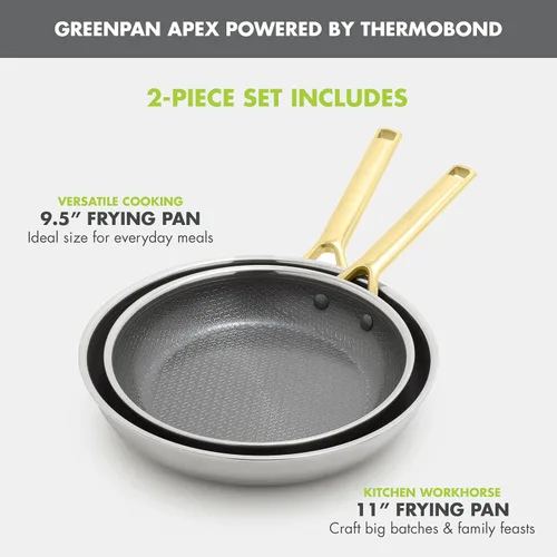 Miniatura 4 de GreenPan Hybrid - Juego de sartenes antiadherentes de acero inoxidable de 9.5 y 11 pulgadas, APEX Tri-Ply Thermobond PFAS, compatibles con inducción