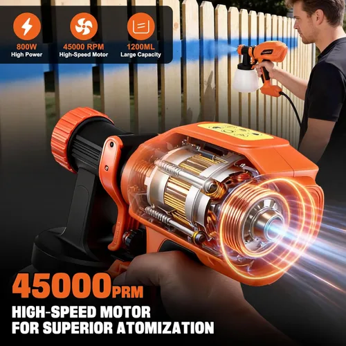 Miniatura 2 de Pulverizador de pintura para pintura de casa, pistola de pintura en aerosol HVLP de 800 W con 4 boquillas y 3 patrones, contenedor de aerosol