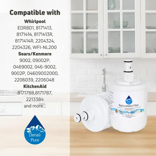 Miniatura 9 de Paquete de 2 filtros de agua de repuesto para refrigerador Whirlpool ED25TEXHW00, compatible con Whirlpool 8171413, 8171414 cartucho de filtro