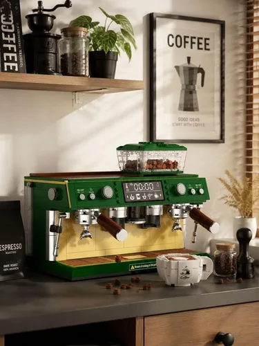 Miniatura 3 de Juego de construcción de máquina de café para adultos 928 piezas: kit de bloques de cafetera de doble cabeza, modelo clásico de colección