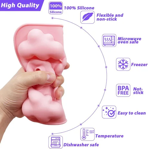 Miniatura 3 de Paquete de 2 moldes de silicona con temática de nube 3D, bandeja de cubitos de hielo, herramienta de hornear para pastel de chocolate, postre