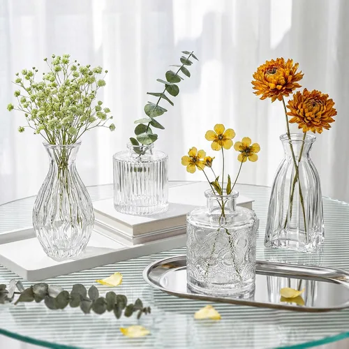 Miniatura 8 de Juego de 4 jarrones de cristal, 4 tamaños de florero pequeño para decoración de mesa de fiesta o hogar