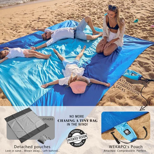 Miniatura 3 de WEKAPO Manta de Playa Resistente a la Arena e Impermeable, Alfombrilla de Playa Extra Grande, Alfombrilla Sin Arena de Tamaño Grande y Compacta
