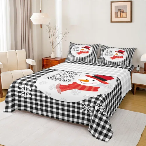 Miniatura 18 de Manfei Juego de sábanas de Feliz Navidad, tamaño individual, diseño rústico de pinos de dibujos animados, decoración de habitación de niños