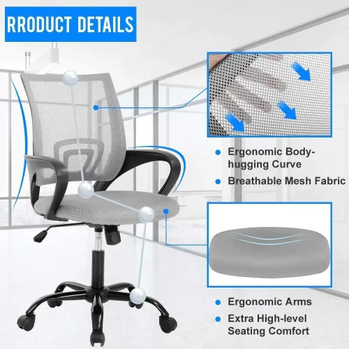 Miniatura 4 de Meet perfect Silla de oficina de escritorio con respaldo medio, silla ergonómica moderna para computadora con soporte lumbar y reposabrazos, silla